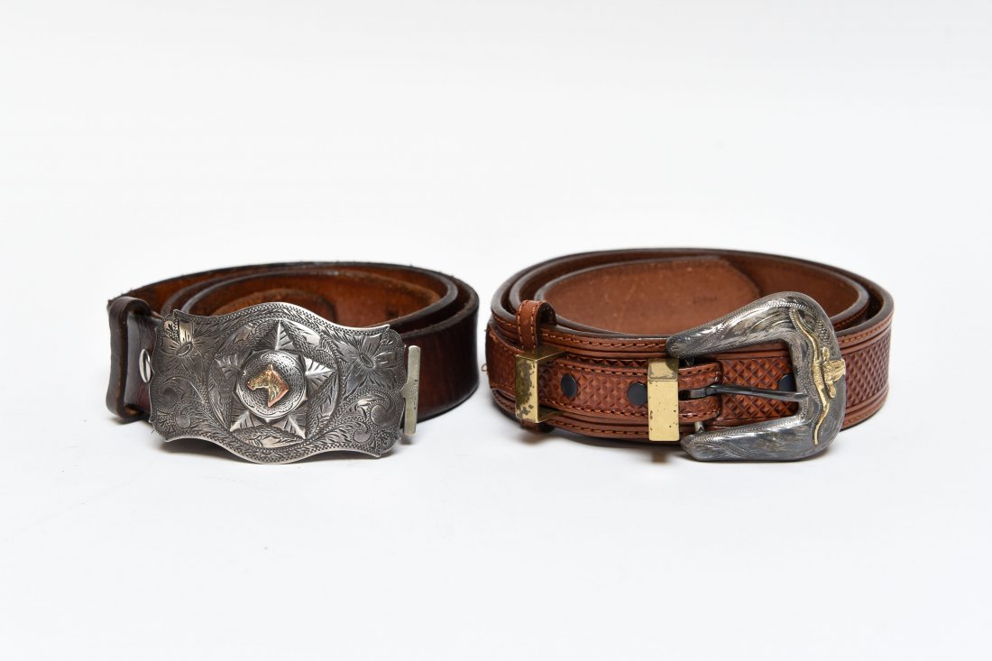 (2) STERLING SILVER WESTERN BELT BUCKLES SIGNED (1 of 9)