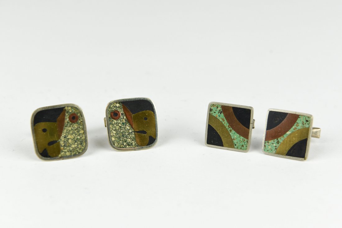 (2) PAIR OF MODERNIST MEXICAN SILVER CUFFLINKS (1 of 5)