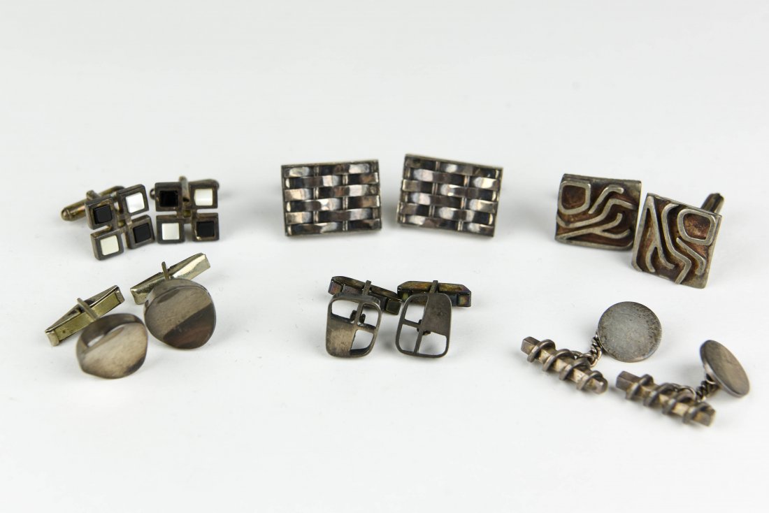 (6) PAIR OF MODERNIST STERLING SILVER CUFFLINKS (1 of 10)