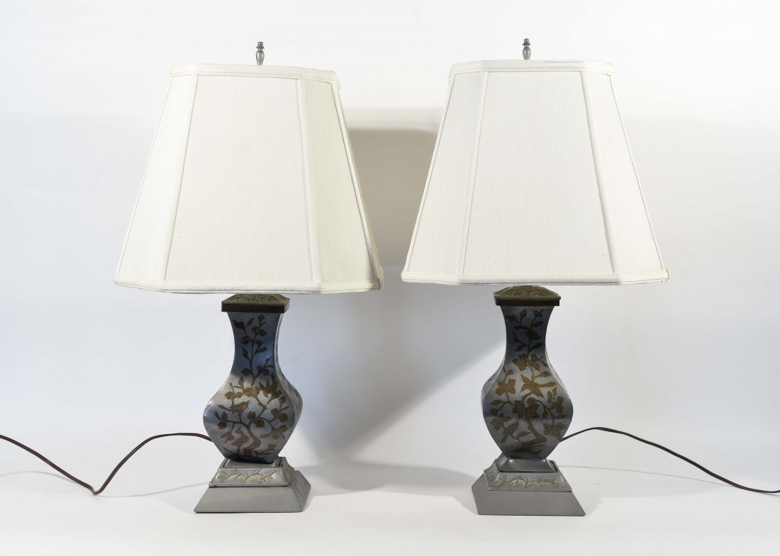 (2) ART DECO CHINESE PEWTER LAMPS (1 of 9)