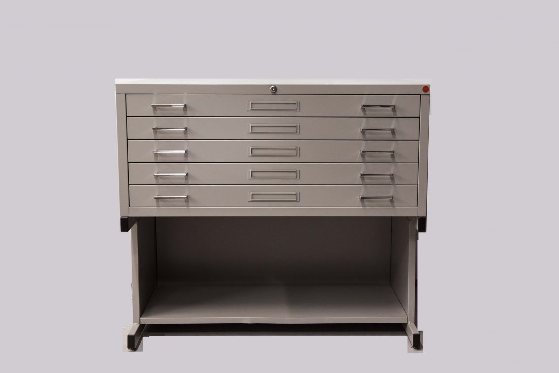 ARCHIVE DESIGNS HIGH BASE FLAT FILE: STA 40 Dimensions: H 37.5" x W 40.75" x D 28.5" Condition: Couple chips to paint finish. Few dings and small dents.