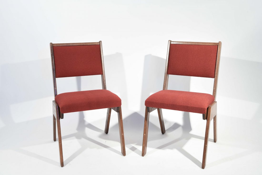 PAIR OF MID-CENTURY CHAIRS: Dimensions: H 32" x W 19.5" x D 24"; Condition: Few nicks, scuffs, light scratches, and small white paint marks.