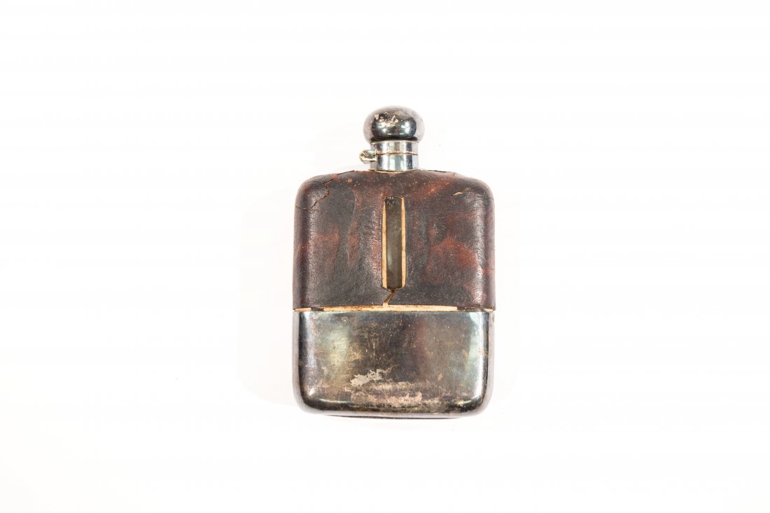 CROSS SILVER AND LEATHER HIP FLASK (1 of 8)