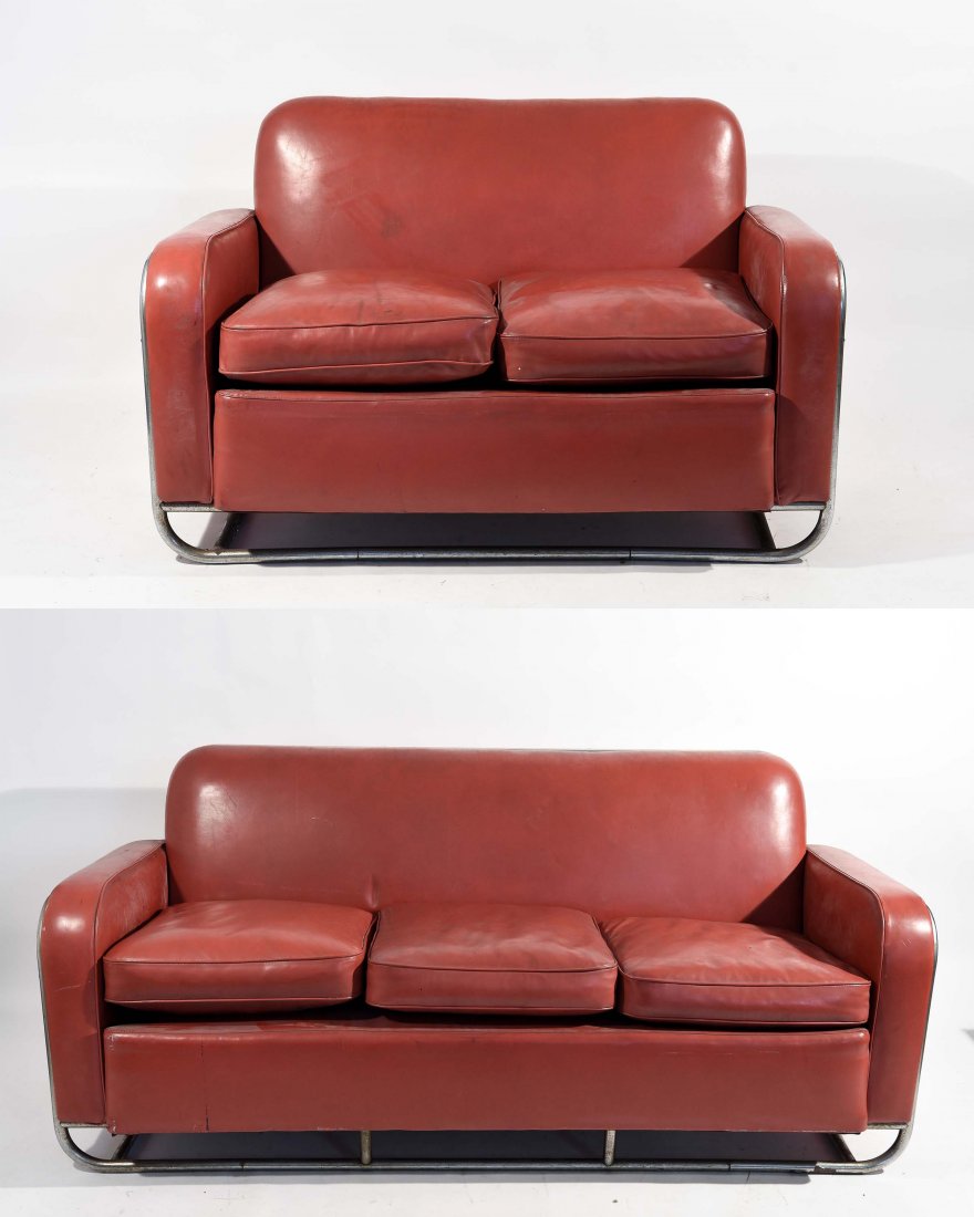 ATTR. GILBERT ROHDE RED LEATHER AND CHROME SOFAS (1 of 10)
