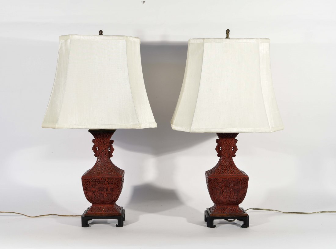PAIR OF CHINESE CINNABAR LAMPS (1 of 10)