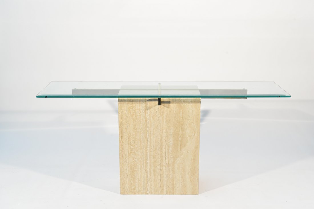 ARTEDI MIDCENTURY TRAVERTINE & BRASS CONSOLE TABLE (1 of 8)