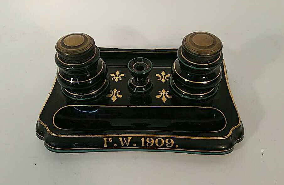 ANTIQUE PORCELAIN DOUBLE INKWELL (1 of 4)