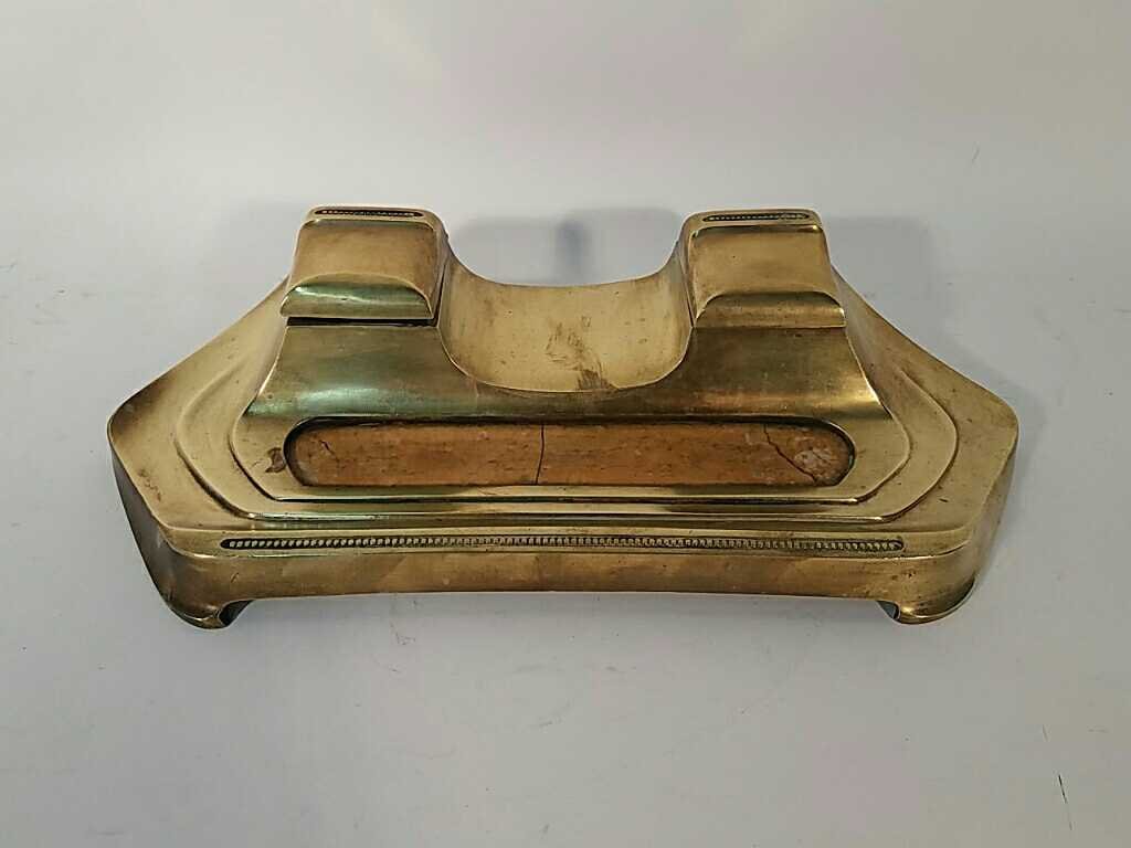 ART NOUVEAU BRASS & MARBLE INKWELL (1 of 6)