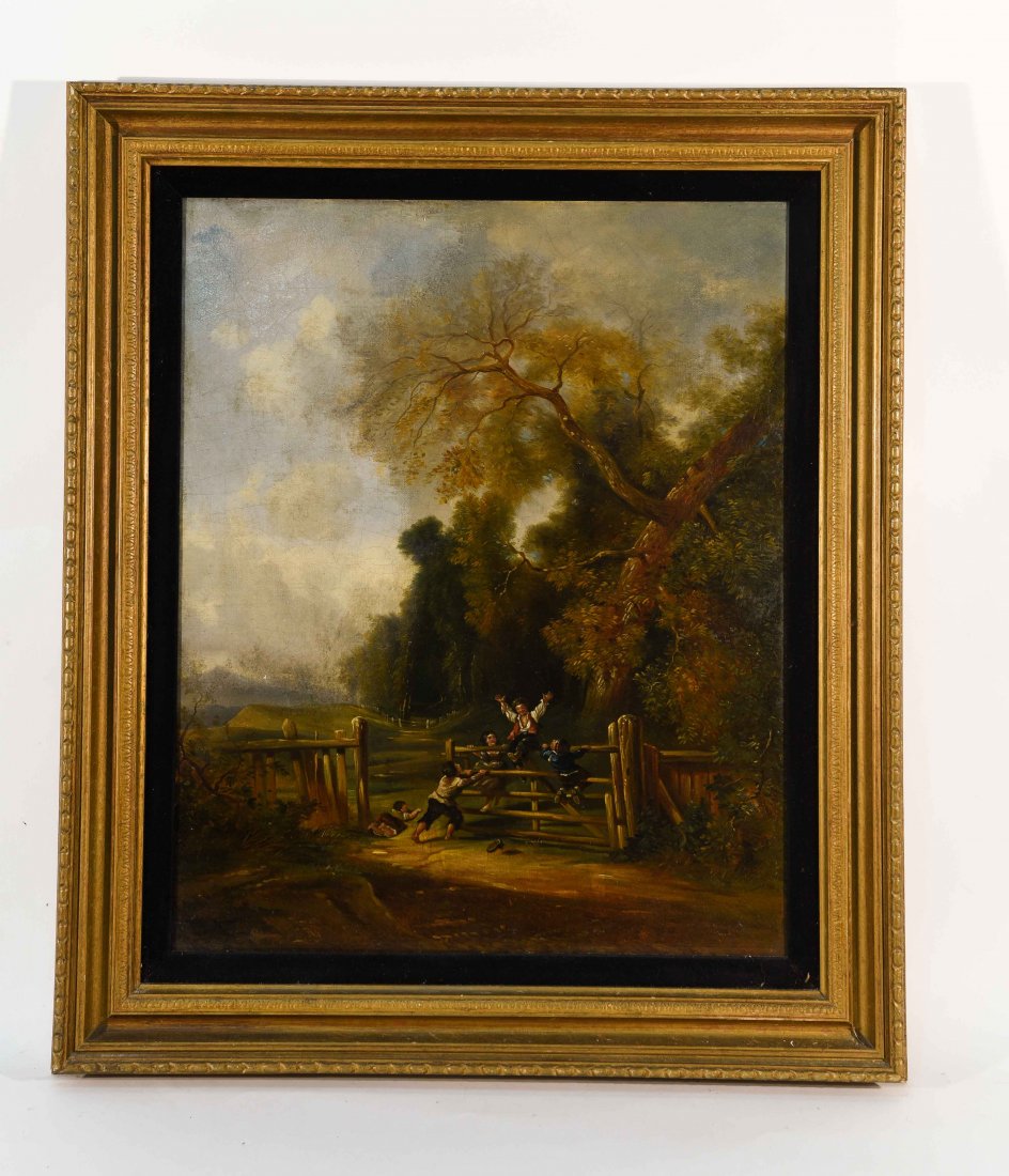 19TH C. CONTINENTAL BOY GENRE SCENE O/B PAINTING (1 of 10)