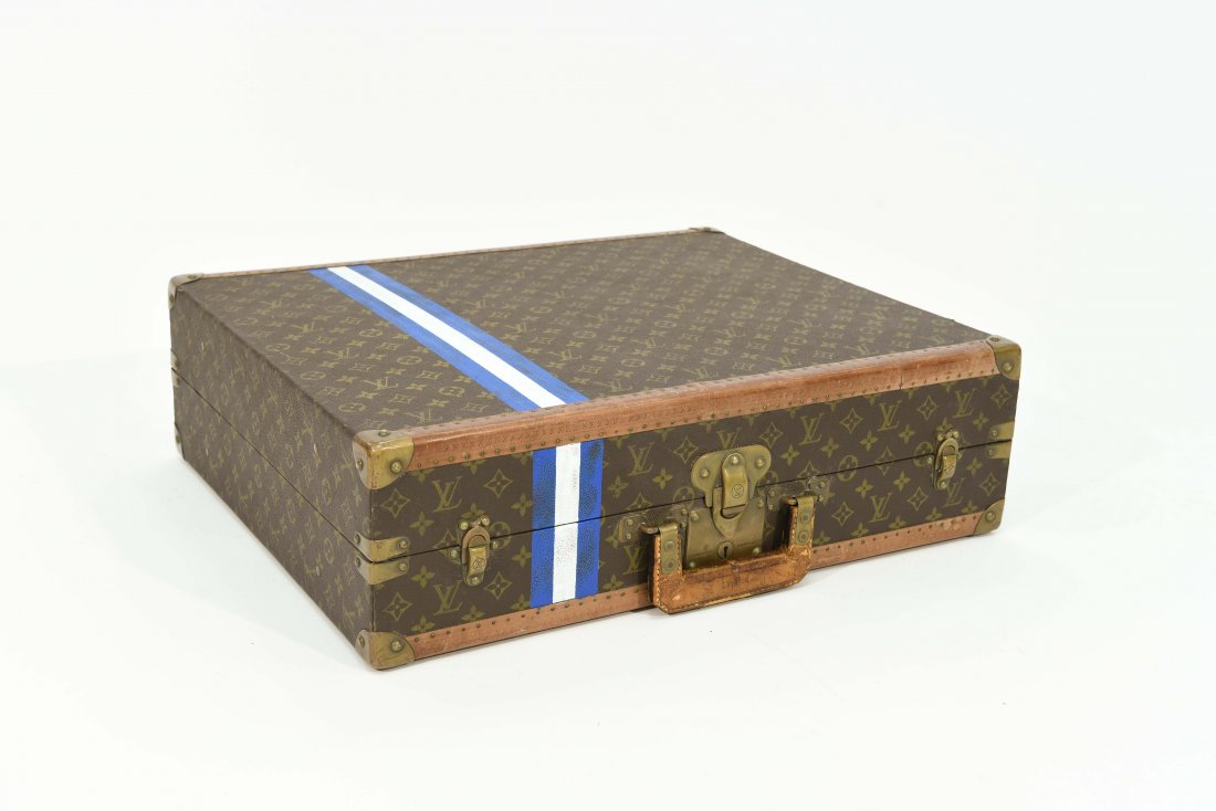 LOUIS VUITTON SUITCASE W/ BLUE & WHITE STRIPES (1 of 10)