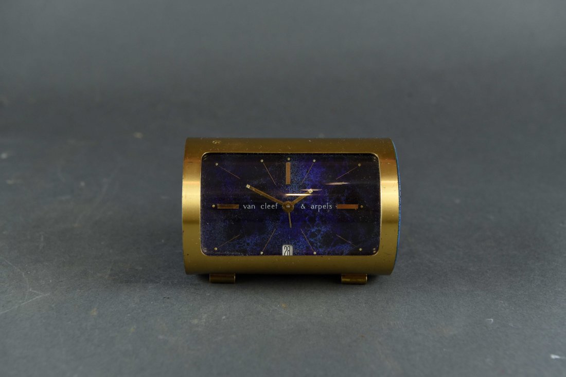 VAN CLEEF CYLINDER CLOCK WITH FAUX STONE DIAL (1 of 8)