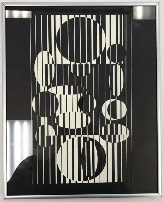 VICTOR VASARELY(HUNGARIAN/FRENCH 1906-1997): Lithograph on paper, raised stamped FONDATION VASARELY, AIX-EN-PROVENCE. Dimensions: H 14.25" x W 11.75" x D 1" sight H 14" x W 11.5" Condition: No issues to note.