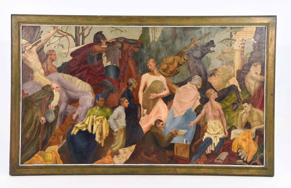 AMERICAN 1930S OIL ON BOARD WPA MURAL STUDY (1 of 10)