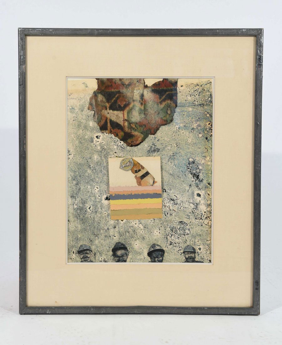 KARL MANN (AMERICAN 1930 - ): Untitled (abstract images, colors and forms.),1967 Mix media,collage and paint on paper, signed and dated upper left. Dimensions:H 27" x W 23" x D 1.5" sight H 17.5" x W 14" Condition: very light brow