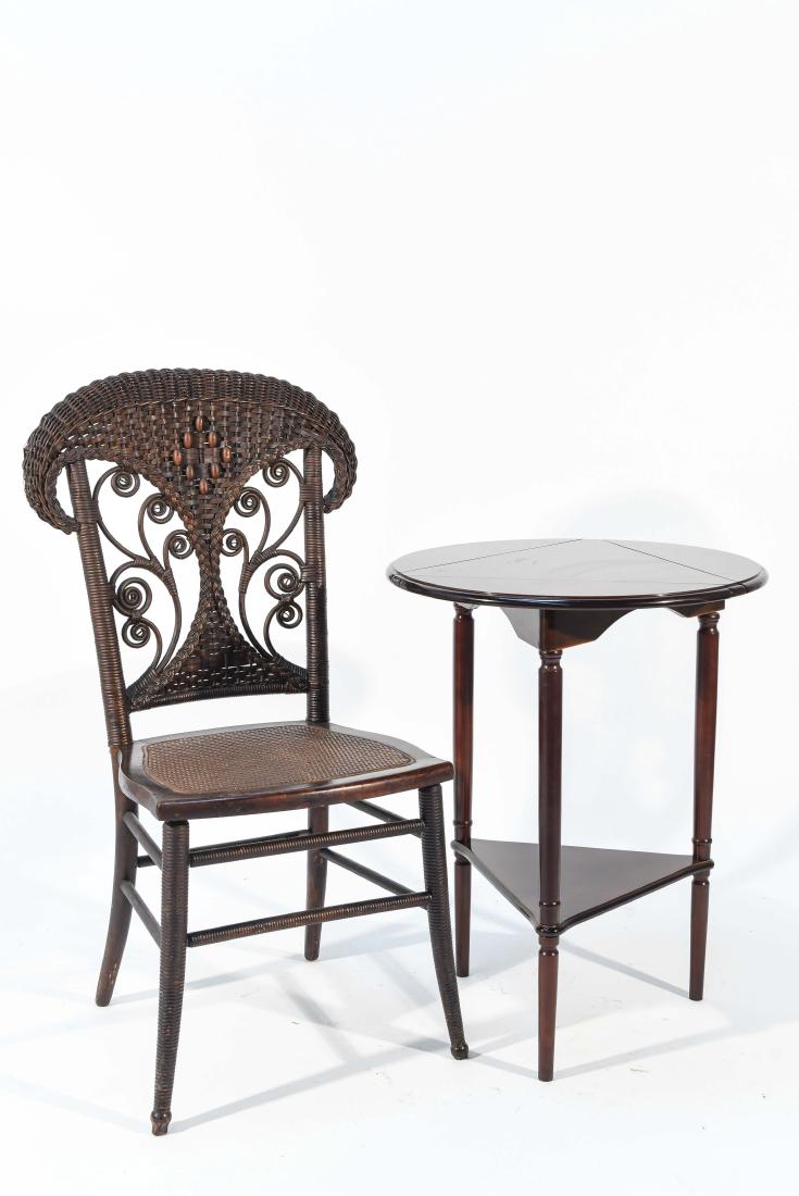 WICKER CHAIR AND TRIANGLE DROP LEAF SIDE TABLE (1 of 10)