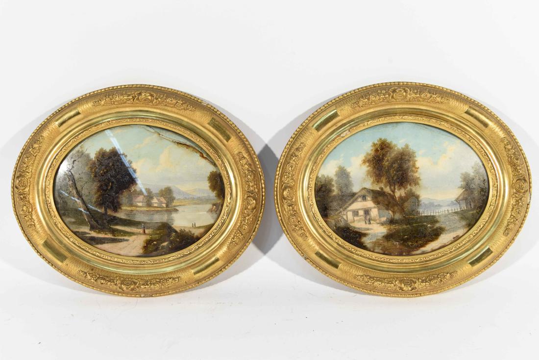 PAIR OFCONTINENTAL OVAL LANDSCAPE PAINTINGS (1 of 8)