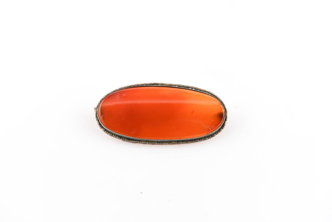 GERMAN STERLING SILVER AND CARNELIAN BROOCH: Dimensions: 2" x 1" Condition: No issues to note
