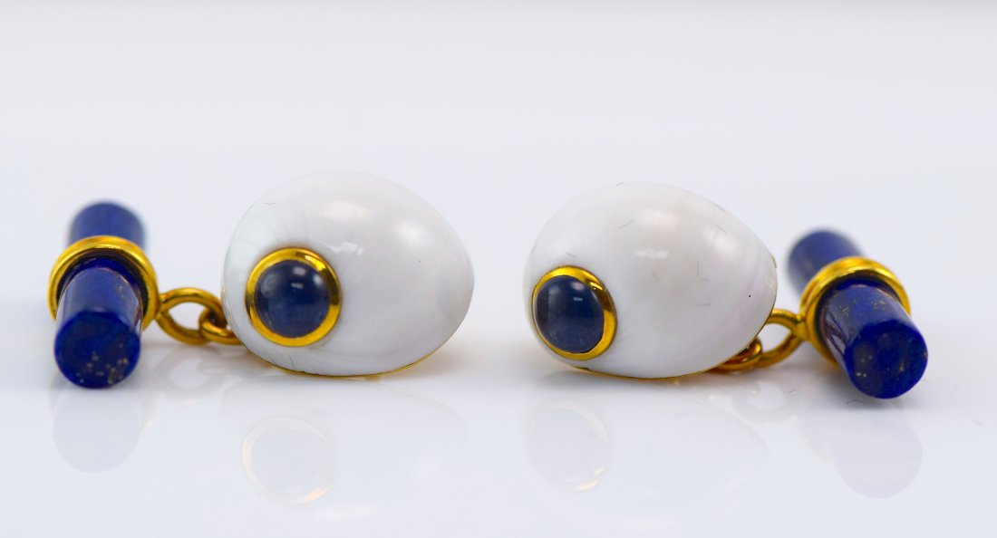 Trianon Villa 18K YG Sapphire Enamel & Lapis Cufflinks. (1 of 5)