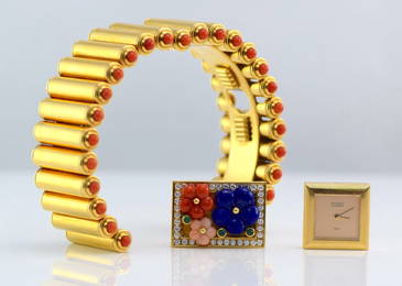 Van Cleef & Arpels 18K YG Reversible Colorful Watch.