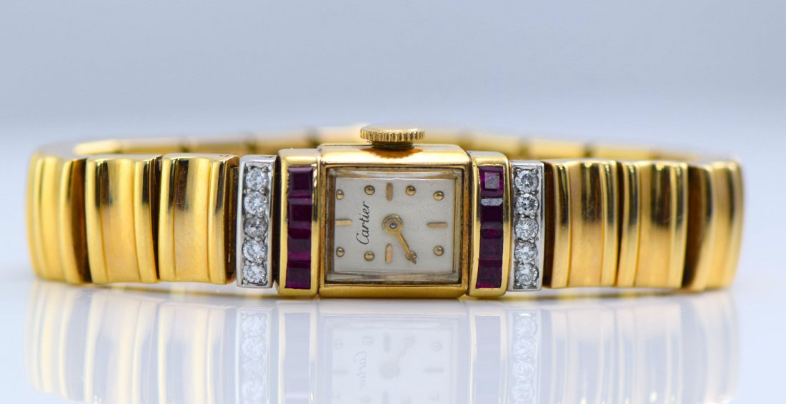Cartier 14K YG Diamond & Ruby Watch, 1940's. (1 of 6)