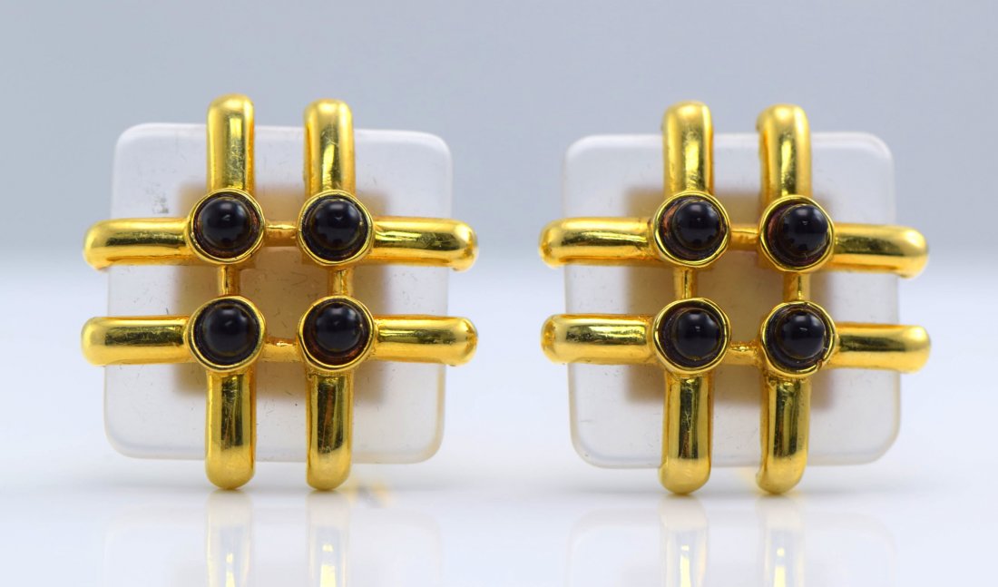 Cartier Aldo Cipullo 18K YG  Onyx & Crystal Ear Clips. (1 of 6)