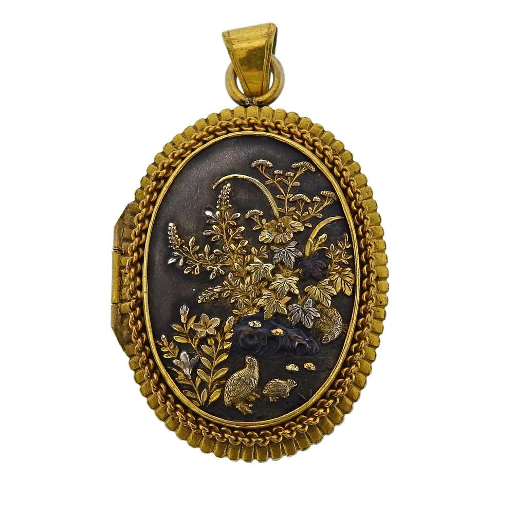 Antique Victorian Shakudo Mixed Metal Gold Locket (1 of 5)