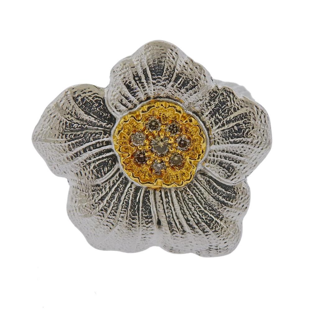 Buccellati 18k Gold Silver Diamond Flower Blossom Ring (1 of 5)