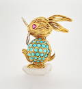 Turquoise Ruby Gold Rabbit Pin