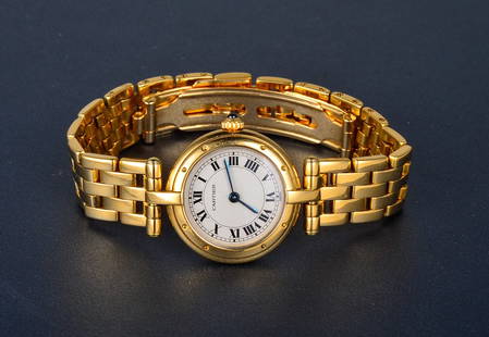 "Cartier lady's Panthere gold wrist watch": Cartier lady's Panthere gold wrist watch. Dimension: 1" Signed: Cartier Quartz 18K Swiss Made 669202215; 40.2 dwt