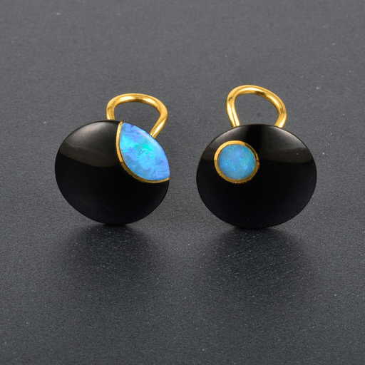 Tiffany Co 18k Yg Onyx And Opal Earrings