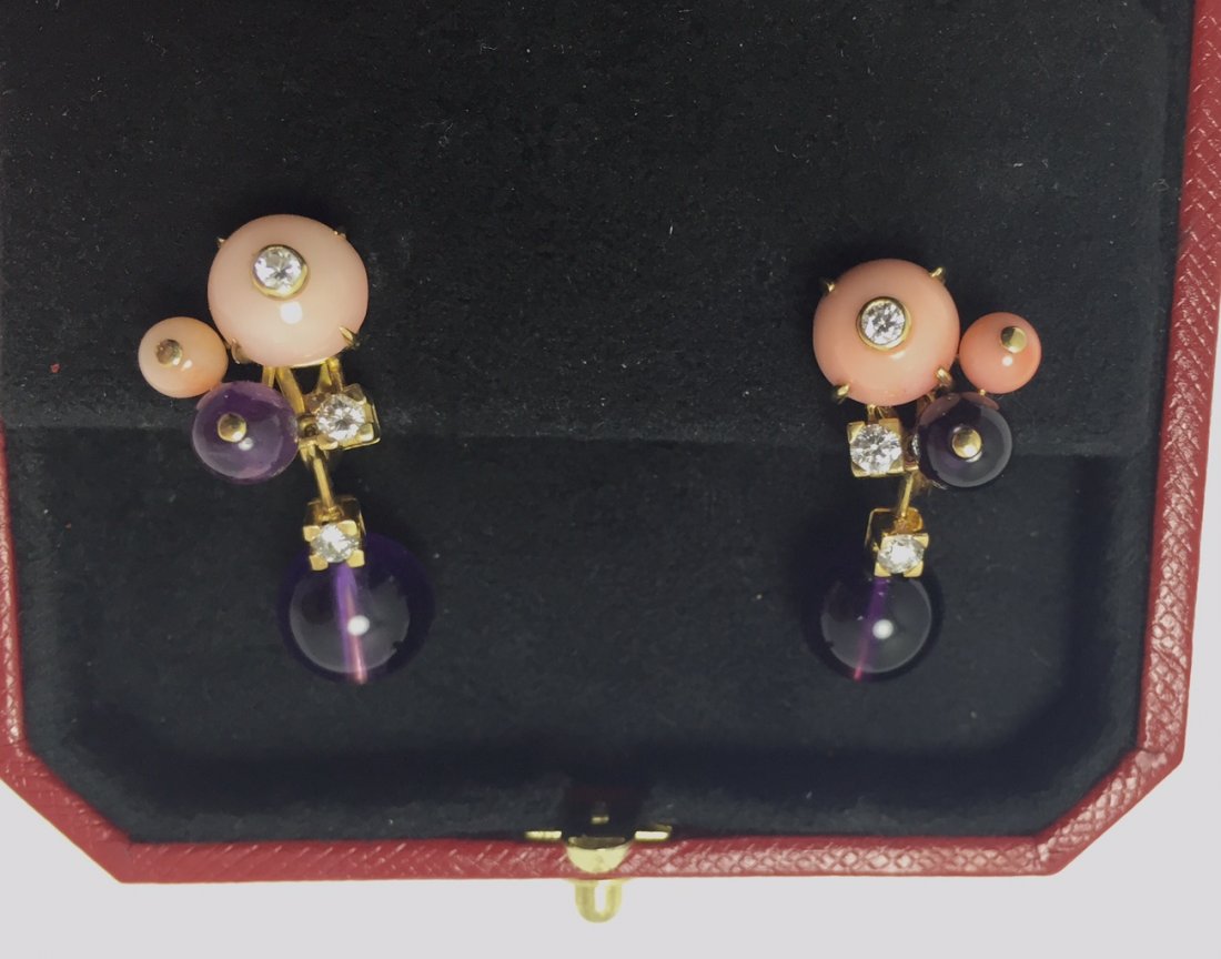 Cartier Diamond, Coral and Amethyst Earrings (1 of 2)