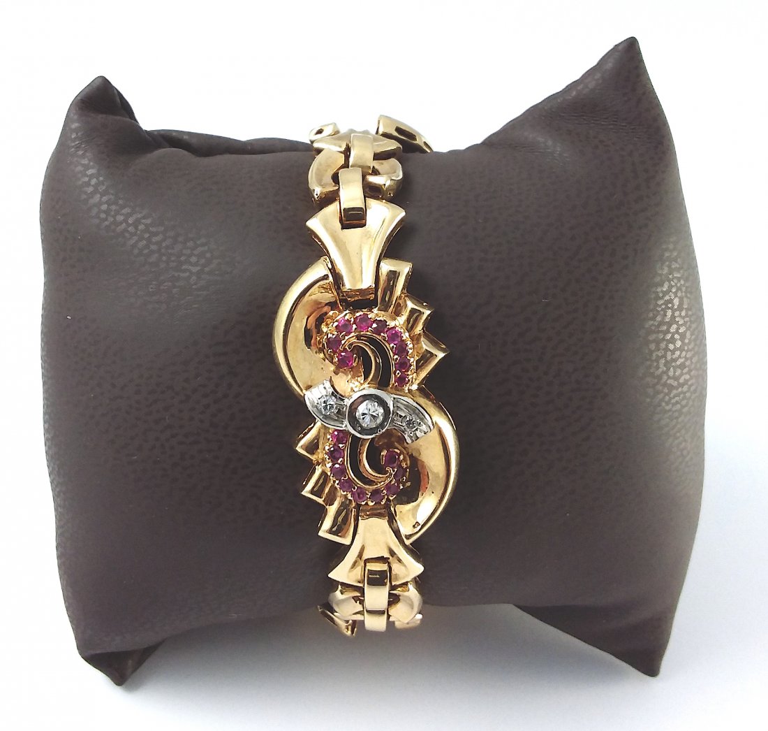Ruby and Diamond Rose Gold Bracelet From 1940s (1 of 3)