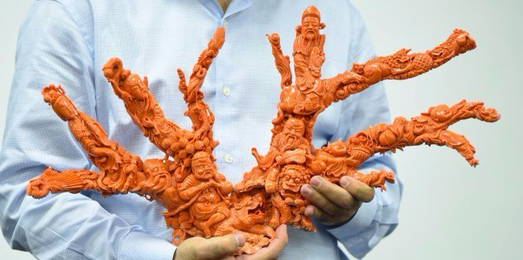 Spectacular Hand Carved Chinese Red Coral Sculpture
