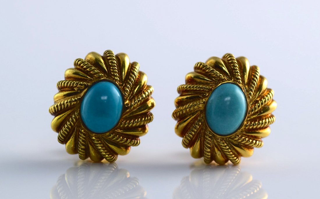 Tiffany & Co. Schlumberger 18K YG Turquoise Ear Clip (1 of 6)