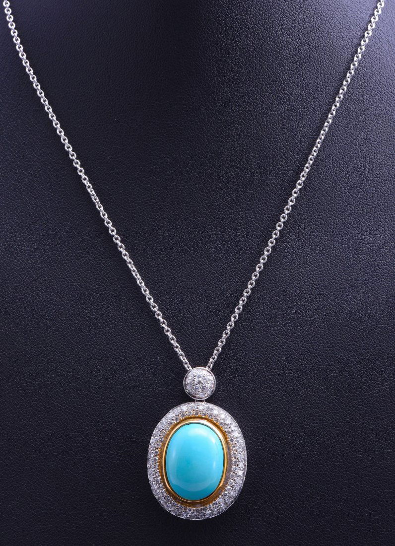 18K Two-Tone Gold Persian Turquoise Diamond Necklace (1 of 7)