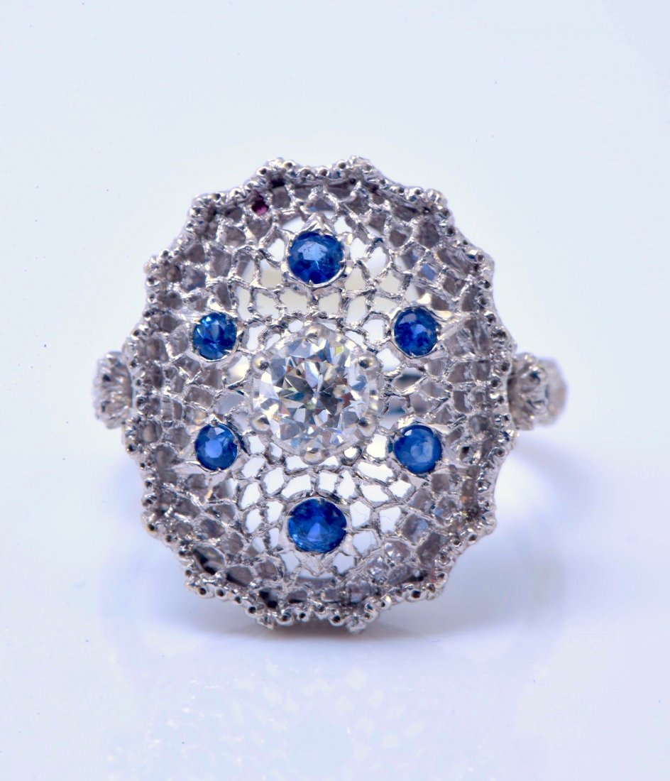 Mario Buccellati 18K White Gold-Diamond-Sapphire ring (1 of 5)