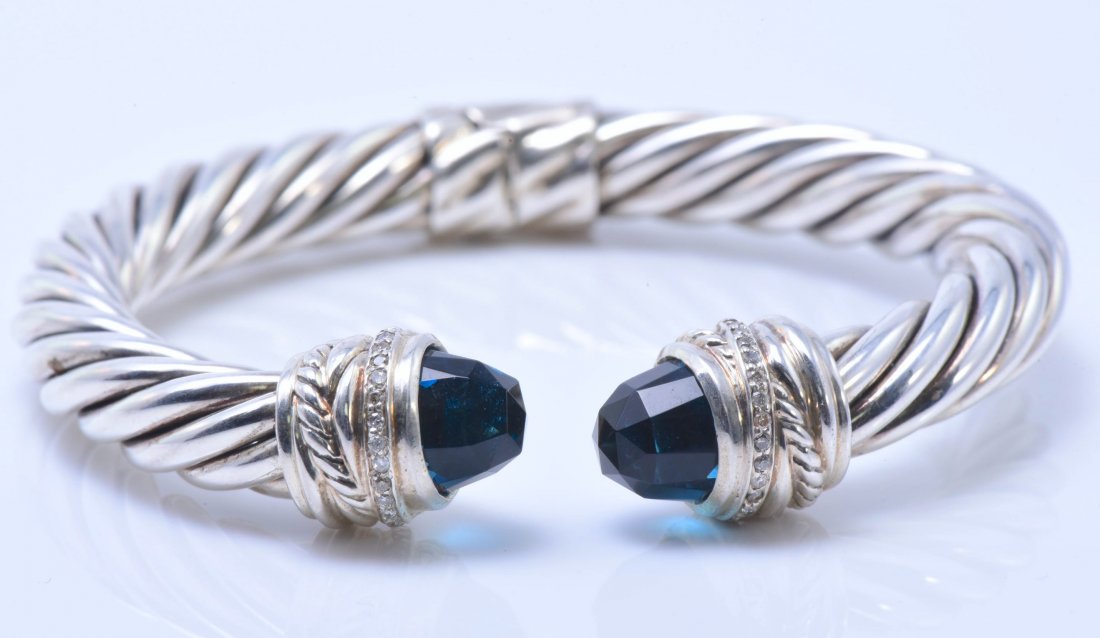 David Yurman Blue Topaz & Diamond Silver Bangle (1 of 5)