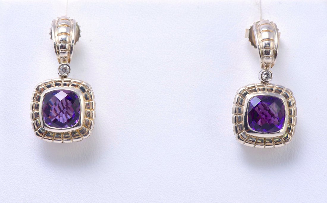 C. Krypell 14K White Gold Amethyst and Diamond Earrings: Brand: Charles Krypell. Condition: Very Good. Material: Sterling Silver. Weight: 9 Grams.