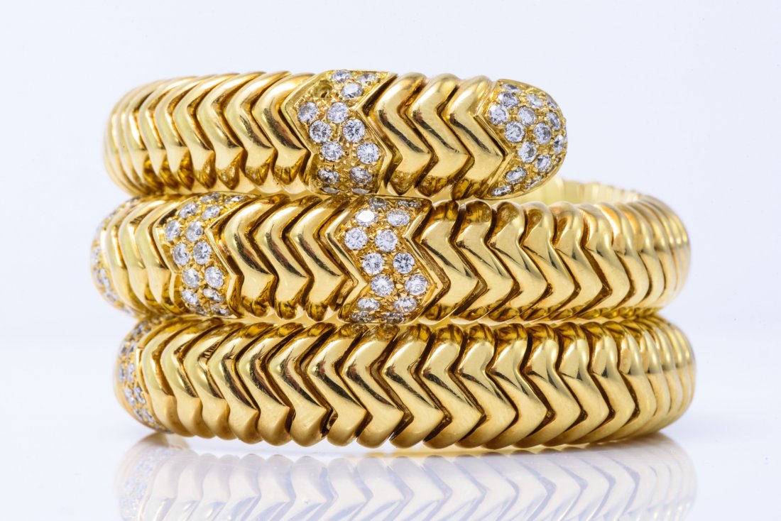 Bvlgari 18K Yellow Gold and Diamond Flexible Bracelet (1 of 2)
