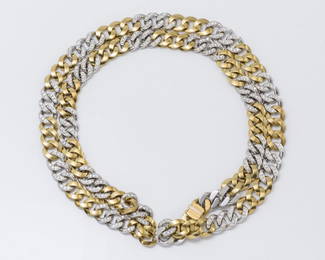 Bvlgari Italy 18K Two-Tone Gold & Diamond Link Necklace