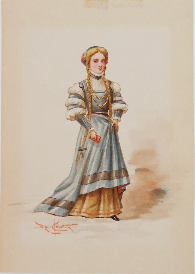 Lodovico De Courten Watercolor: Original watercolor of a noblewoman by Lodovico de Courten (Italian, 19th century). 7 7/8 x 5 5/8 inches. Very good condition. Unframed for shipping.