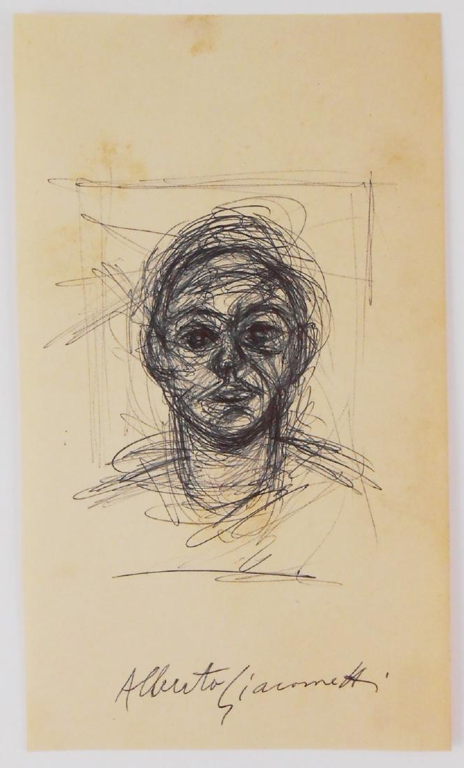 Alberto Giacometti (1901-1966) Black Ink Sketch: Black ballpoint pen sketch on wove paper, portrait of a man, signed* (Alberto Giacometti, 1901-1966). 5 7/8 x 3 1/2 inches. Very good condition overall. Unframed for inspection and post-auction shippi
