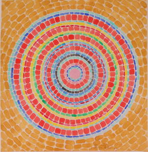 Alma Woodsey Thomas (1891-1978) Watercolor: Watercolor with slight traces of pencil on heavy wove paper, concentric circles, signed* (Alma Woodsey Thomas, 1891-1978). 15 x 14 3/8 inches. Very good condition. Unframed for inspection and post-auc