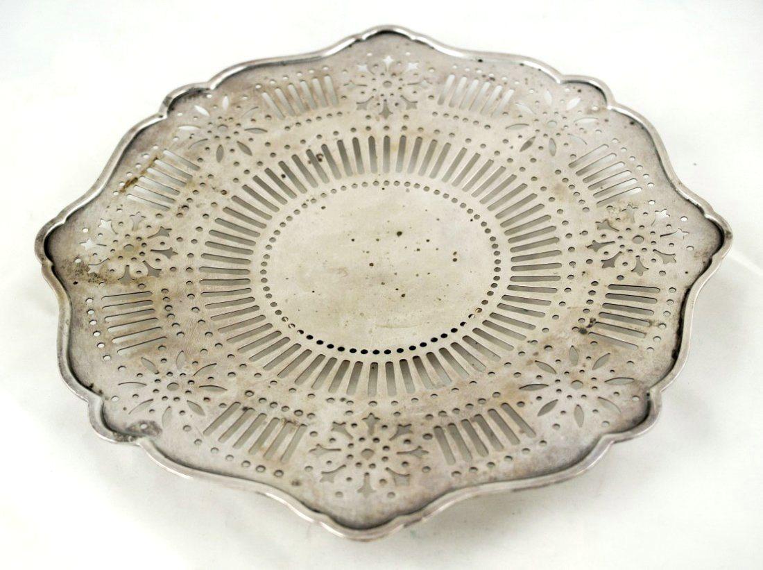 Sterling Silver Pierced Dessert Platter: Sterling silver pierced dessert platter, hallmarked. Dia. 10 1/2 inches. 11 oz