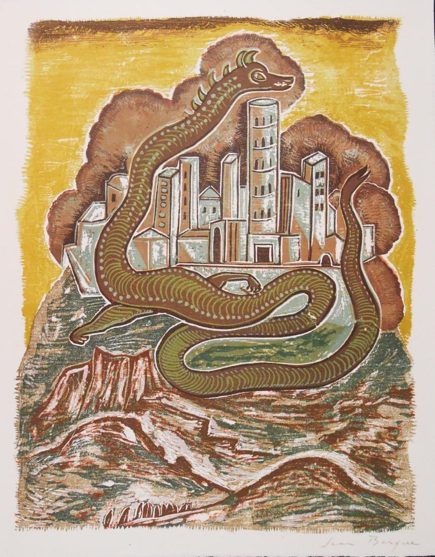 Jean Berque (1896-1954) Original Lithograph: Original color lithograph by Jean Berque (1896-1954), "Domination de Babylone," pencil signed lower right. Excellent condition, very fresh colors. 12 5/8 x 9 3/4 inches. Unframed.