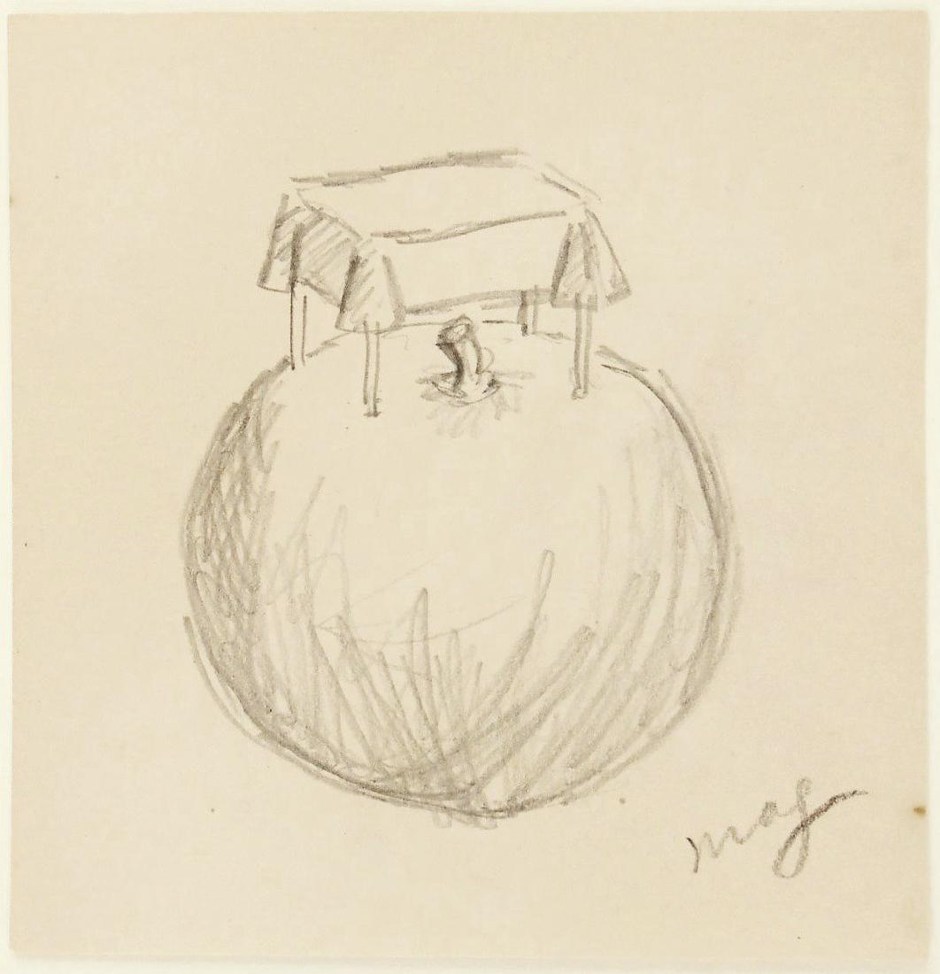 Rene Magritte (1898-1967) Pencil Drawing: Pencil sketch on wove paper, a study for "Les Belles Realities," signed* "Mag" (Rene Magritte, 1898-1967). Probably circa 1961-62. 6 x 5 3/4 inches. Very good condition. Unframed for inspection and sh