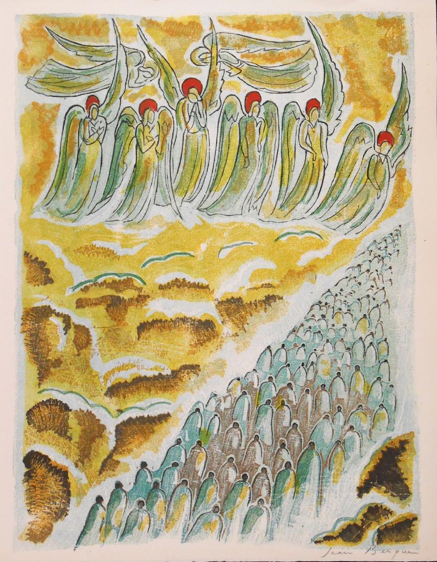 Jean Berque (1896-1954) Original Lithograph: Original lithograph by Jean Berque (1896-1954), "Ceux Qui Sont Vestus de Longues Robbes Blanches," pencil signed lower right. Excellent condition, very fresh colors. 12 5/8 x 9 3/4 inches. Unframed.