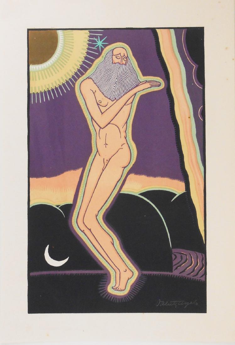 Valenti Angelo (1897-1982) Color Lithograph: Original color lithograph on fine laid paper, biblical figure, by Valenti Angelo (1897-1982), circa 1925-1935. Pencil signed lower right corner of the image. 14 3/4 x 9 3/4 inches. Good condition, ver
