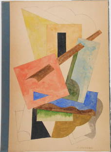 Liubov Popova (1889-1924) Soviet Watercolor: Watercolor and pencil on wove paper laid to board, unfinished constructivist design, signed* (Liubov Sergeevna Popova, 1889-1924). 10 3/8 x 7 inches. Very good condition; some small areas of light