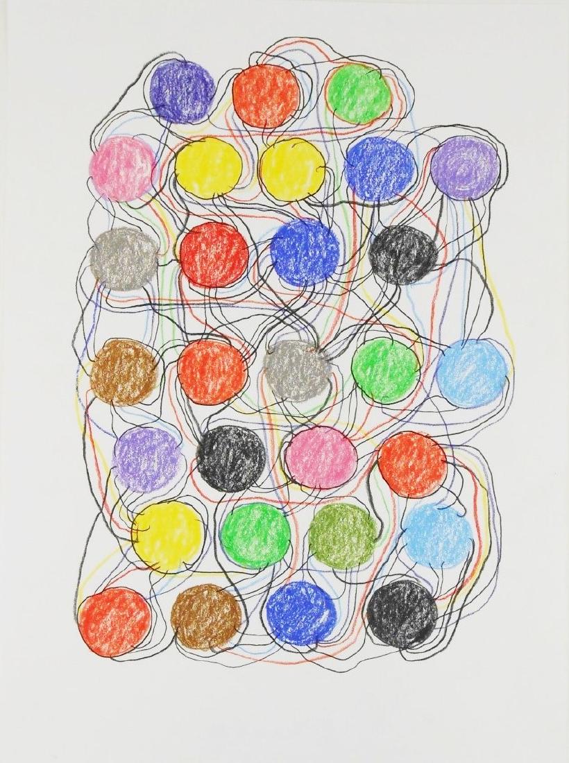 Atsuko Tanaka (1932-2005) Colored Pencil Drawing: Colored pencils on white wove drawing paper, composition (untitled), signed* on the reverse (Atsuko Tanaka, 1932-2005). 13 x 9 1/2 inches. Very good condition. This lot has been removed from its frame